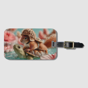 Whimsical Squirrel Riding a Turtle  Luggage Tag