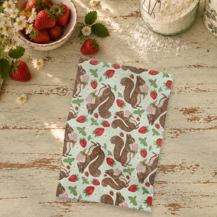 Whimsical Squirrel Strawberry Ice Cream Woodland Tea Towel