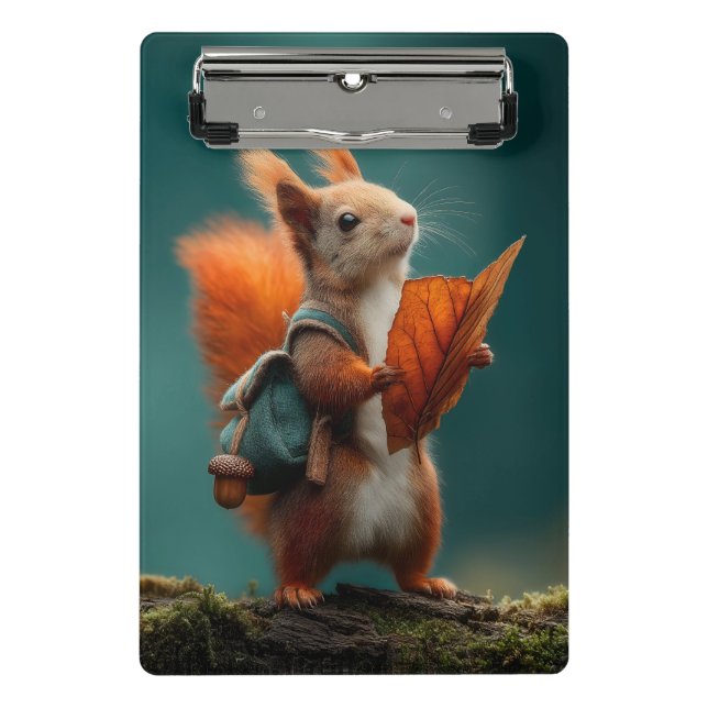 Whimsical Squirrel with a Backpack and Autumn Leaf Mini Clipboard (Front)
