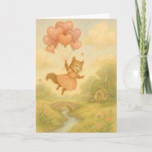 Whimsical Squirrel with Heart Balloons Valentine Card