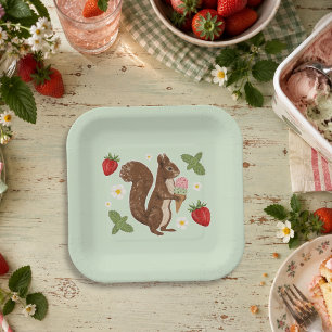 Whimsical Squirrel with Ice Cream Woodland Party Paper Plate