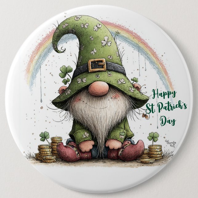 Whimsical St. Patrick’s Day Gnome 6 Cm Round Badge (Front)