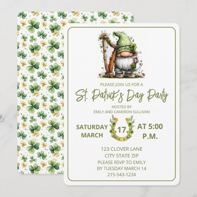 Whimsical St. Patrick’s Day Gnome Invitation  (Front/Back)
