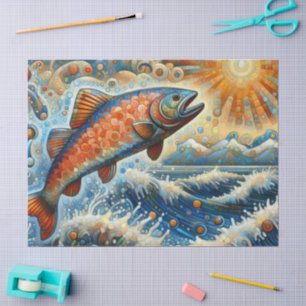 Whimsical Stained-Glass Salmon Fish Decoupage  Tissue Paper