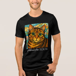 Whimsical Stained Glass Tabby Cat Tri-Blend Shirt