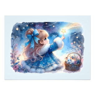 Whimsical Star Gazer Girl Watercolor Photo Print