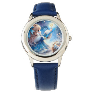 Whimsical Star Gazer Girl Watercolor Watch