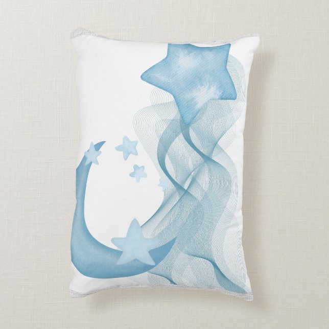 Whimsical Star & Moon Watercolor Pillow (Back(Vertical))