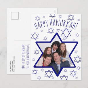 Whimsical Star of David Photo Frame Happy Hanukkah Holiday Postcard