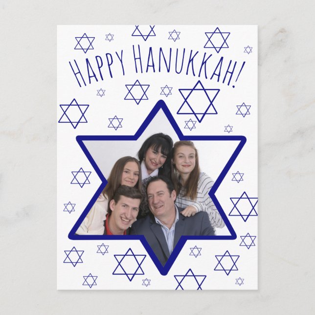 Whimsical Star of David Photo Frame Happy Hanukkah Holiday Postcard (Front)