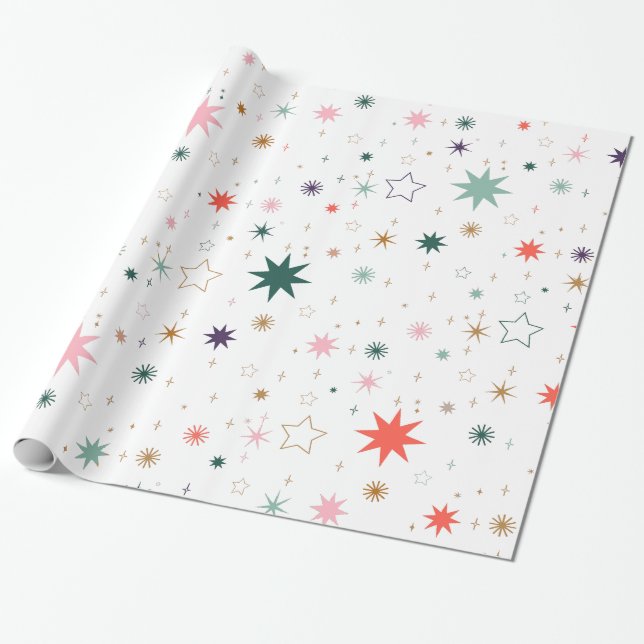 Whimsical Starburst and Star Pattern  Wrapping Paper (Unrolled)