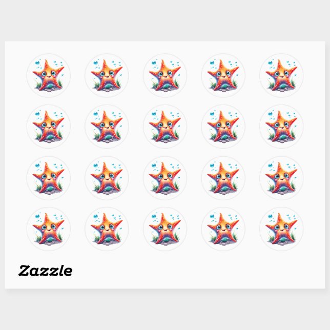Whimsical Starfish Stickers! Classic Round Sticker (Sheet)
