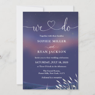 Whimsical Starry Night Script Modern Wedding  Invitation