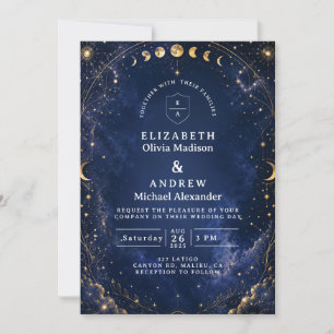 Whimsical Starry Nights Celestial Wedding Invitation