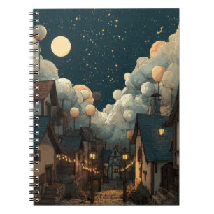 Whimsical Starry Village Night Notebook