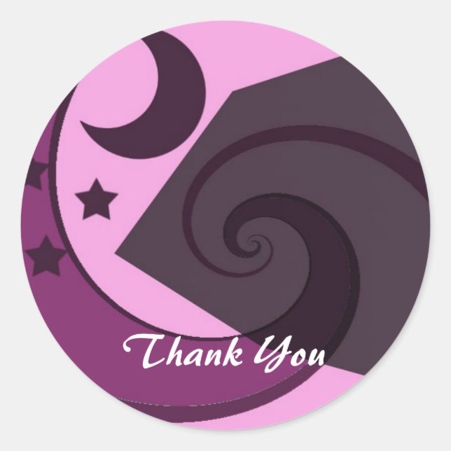 Whimsical Stars and Moon Thank You Classic Round Sticker (Front)