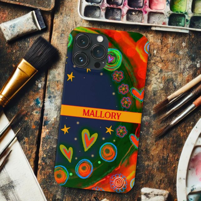 Whimsical Stars Hearts Colourful Personalised Name Case-Mate iPhone Case (Creator Uploaded)