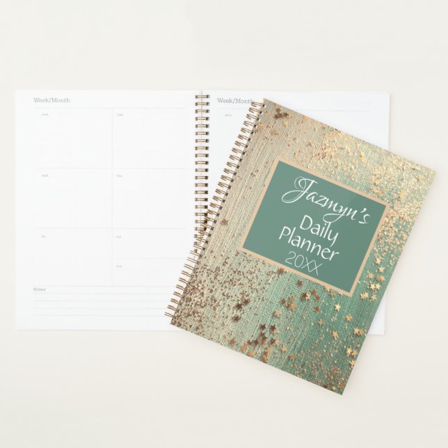 Whimsical Stars on Green Personalised Planner (Display)