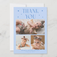 Whimsical Stars Photo Grid Icy Blue Birth