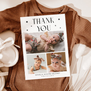 Whimsical Stars Photo Grid White Birth Announcement