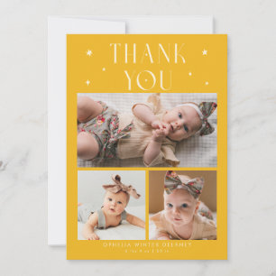 Whimsical Stars Photo Grid Yellow Birth Announcement