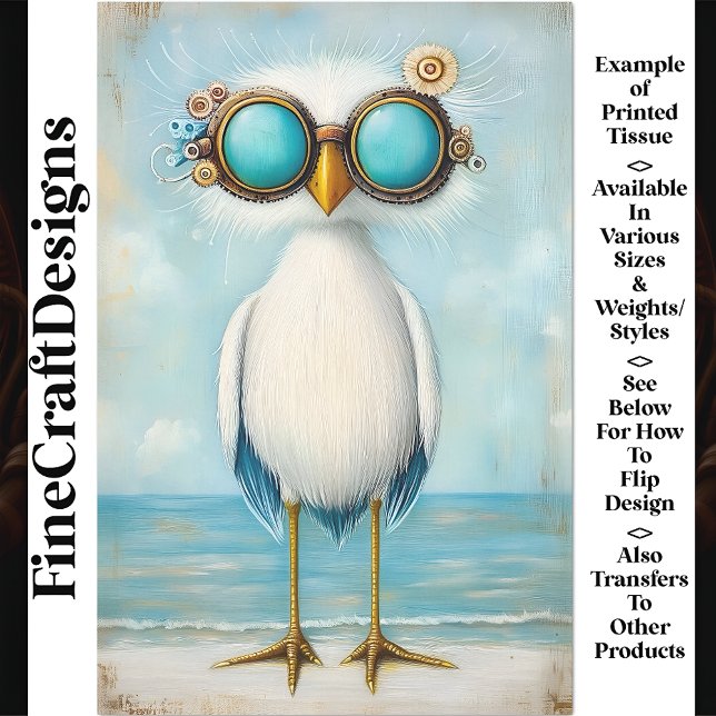 Whimsical Steampunk Bird By The Sea BS5 Decoupage Tissue Paper (Creator Uploaded)