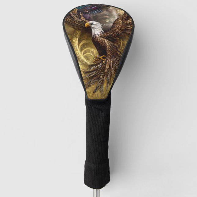 Whimsical steampunk charming eagle golf head cover (Front)