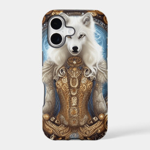 Whimsical steampunk charming white wolf