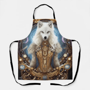 Whimsical steampunk charming white wolf  apron
