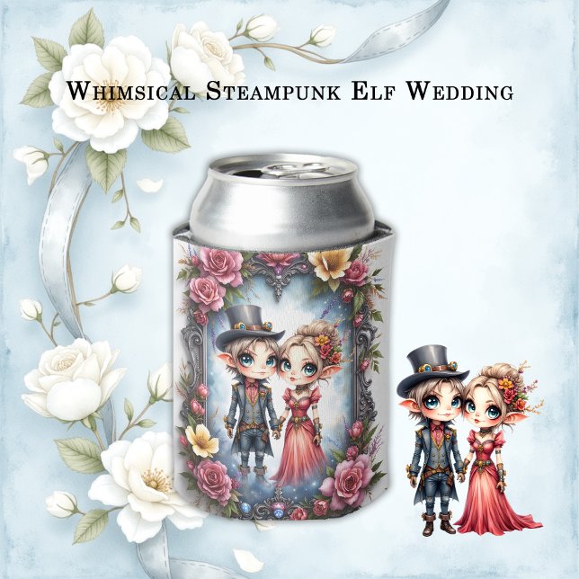Whimsical Steampunk Elf Wedding Can Cooler (Creator Uploaded)