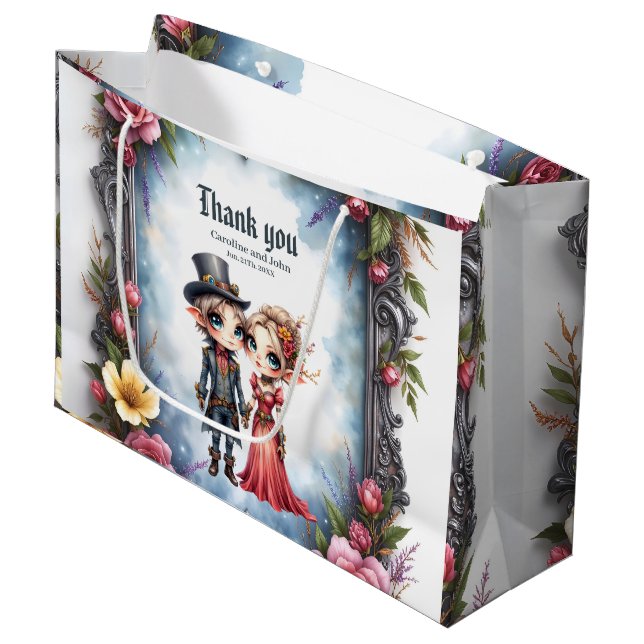 Whimsical Steampunk Elf Wedding  Large Gift Bag (Front Angled)