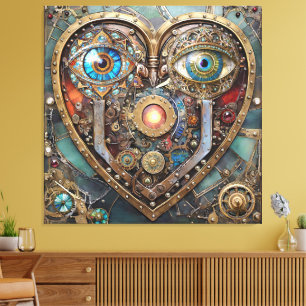 Whimsical Steampunk Heart I See You I Love You Canvas Print