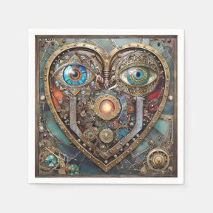 Whimsical Steampunk Heart I See You I Love You Napkin