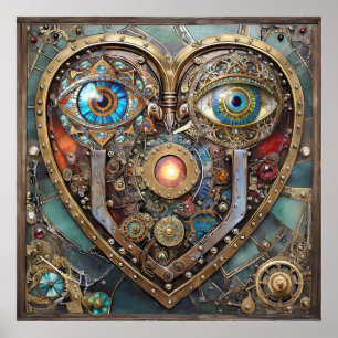 Whimsical Steampunk Heart I See You I Love You Poster