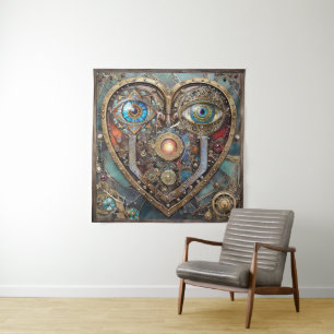 Whimsical Steampunk Heart I See You I Love You Tapestry