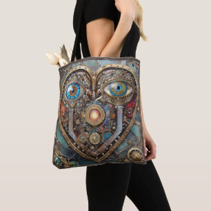 Whimsical Steampunk Heart I See You I Love You Tote Bag