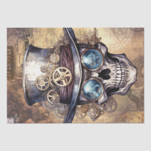 Whimsical Steampunk Mechanical Skull Tissue Paper
