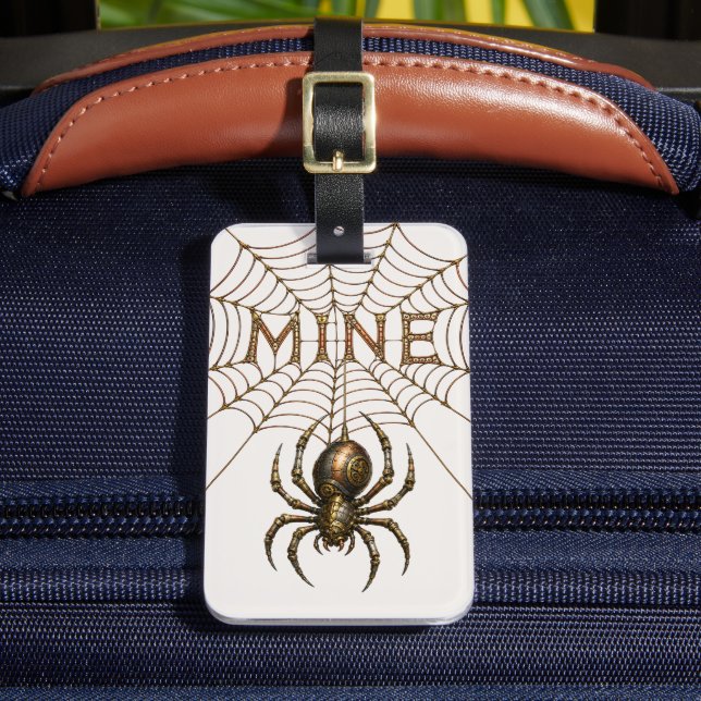 Whimsical Steampunk Spider & Web - MINE Luggage Tag (Front Insitu 2)