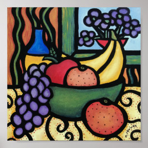 Whimsical Still Life Fruit Bowl Poster