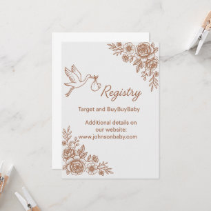 Whimsical Stork & Floral Rustic Registry Invitation
