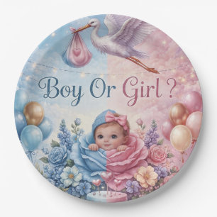 Whimsical Stork Gender Reveal Boy or Girl Paper Plate