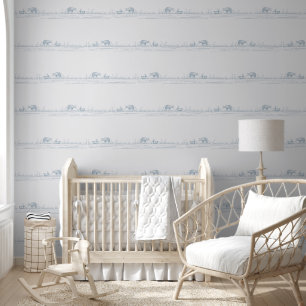 Whimsical Storybook Nursery Animals Baby Blue Wallpaper