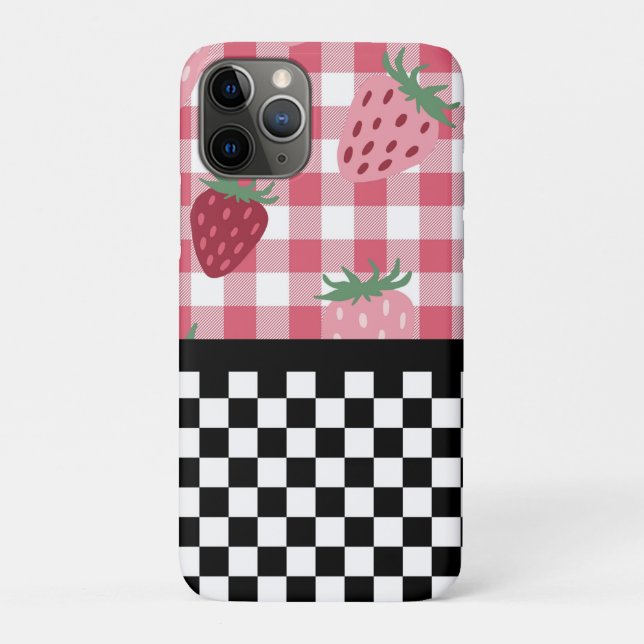 Whimsical Strawberries and Chequerboard  Case-Mate iPhone Case (Back)