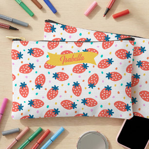 Whimsical Strawberry & Dots Personalised Pencil & Accessory Pouch