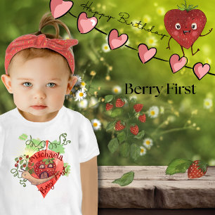 Whimsical Strawberry House Berry First Birthday Baby T-Shirt