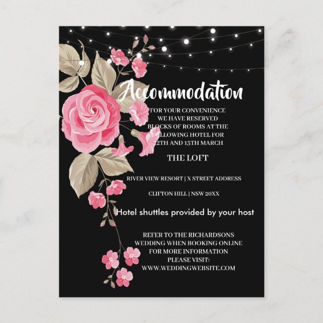 Whimsical String Lights Black Accommodation card (Front)