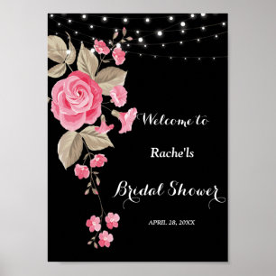 Whimsical String Lights Black Bridal Shower Poster