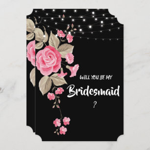 Whimsical String Lights Black Bridesmaid Invitation