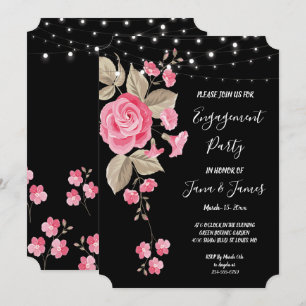 Whimsical String Lights Black Engagement Invitation