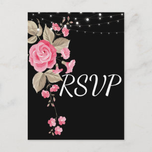 Whimsical String Lights Black RSVP Invitation Postcard